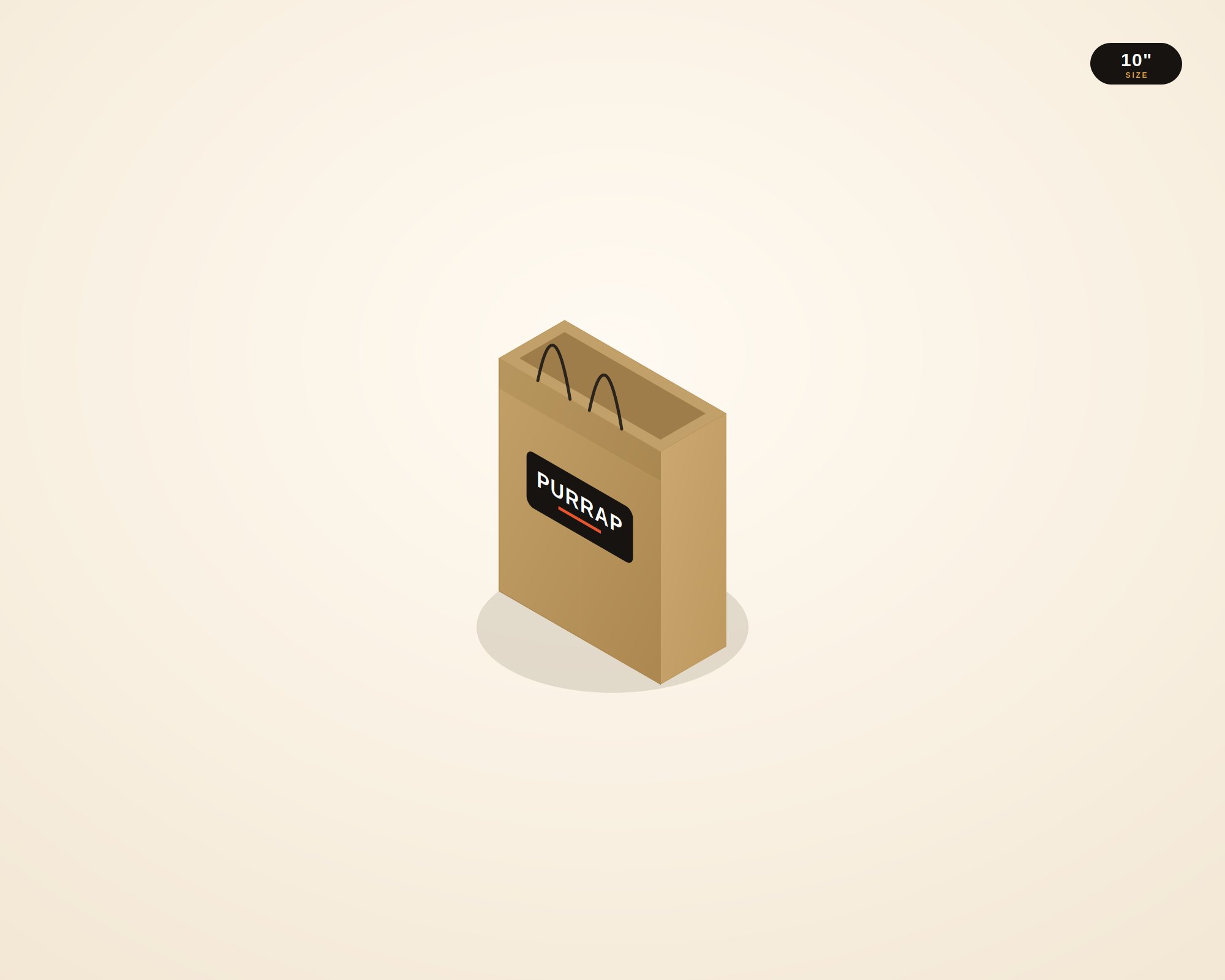 Kraft Handle Bag 10" × 8" × 3.25" — custom-printed by Purrap Packaging